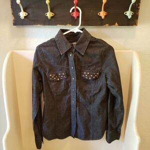 William Rast Target Black Denim Shirt Studs sz M